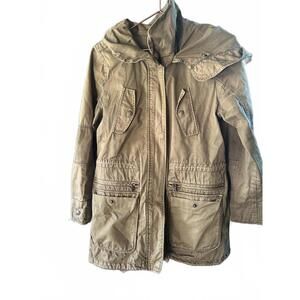 Zara Girls Olive Green Hooded Parka Jacket Sherpa Lined Utility Coat Size 13/14